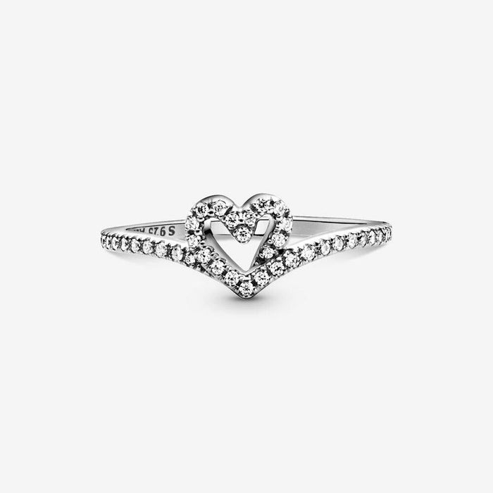 "PANDORA : Sparkling Wishbone Heart Ring -"