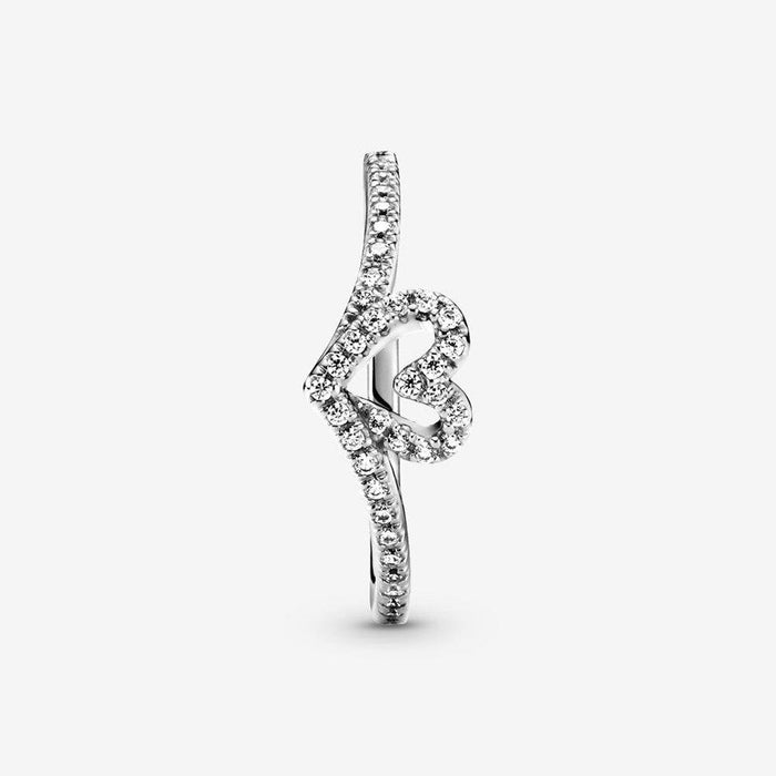 "PANDORA : Sparkling Wishbone Heart Ring -"