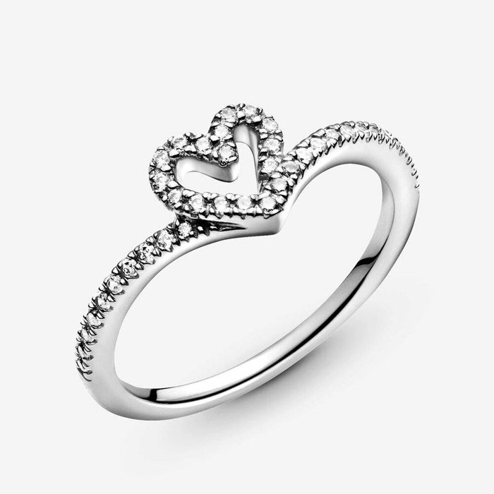 "PANDORA : Sparkling Wishbone Heart Ring -"
