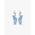 Front view of the Pandora Splittable Butterfly Dangle Charms with blue iridescent enamel and cubic zirconia accents.