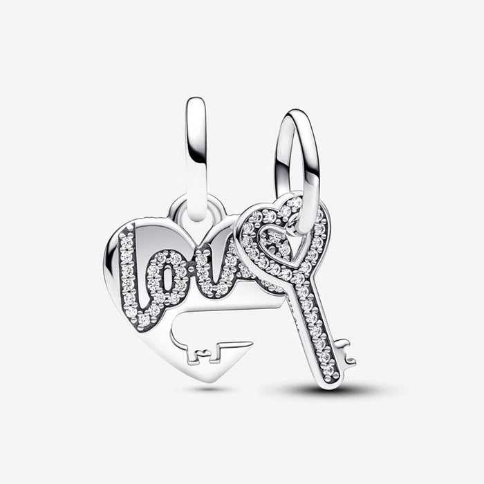 "PANDORA : Splittable Heart & Key Dangle Charm in Sterling Silver - PANDORA : Splittable Heart & Key Dangle Charm in Sterling Silver"