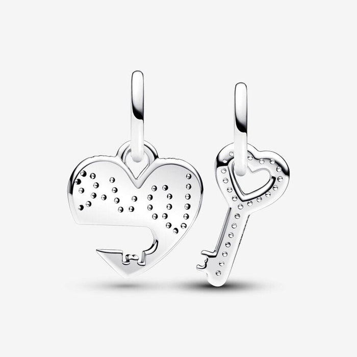 "PANDORA : Splittable Heart & Key Dangle Charm in Sterling Silver - PANDORA : Splittable Heart & Key Dangle Charm in Sterling Silver"