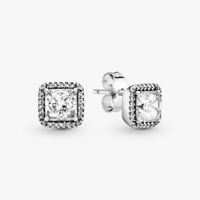 "PANDORA : Square Sparkle Halo Stud Earrings -"