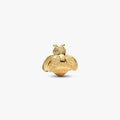 Gold bee-shaped jewelry charm on a white background