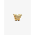 Close-up of a gold butterfly charm bead, featuring a textured finish and soft rounded wings.