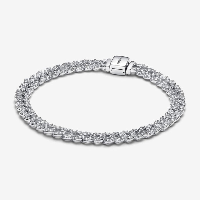 PANDORA : Timeless Pavé Cuban Chain Bracelet - Sterling Silver - PANDORA : Timeless Pavé Cuban Chain Bracelet - Sterling Silver