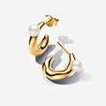 PANDORA : Treated Freshwater Cultured Pearl & Organically Shaped Hoop Earrings - Gold - PANDORA : Treated Freshwater Cultured Pearl & Organically Shaped Hoop Earrings - Gold