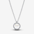 PANDORA : Treated Freshwater Cultured Pearl & Pavé Collier Necklace - Sterling Silver - PANDORA : Treated Freshwater Cultured Pearl & Pavé Collier Necklace - Sterling Silver