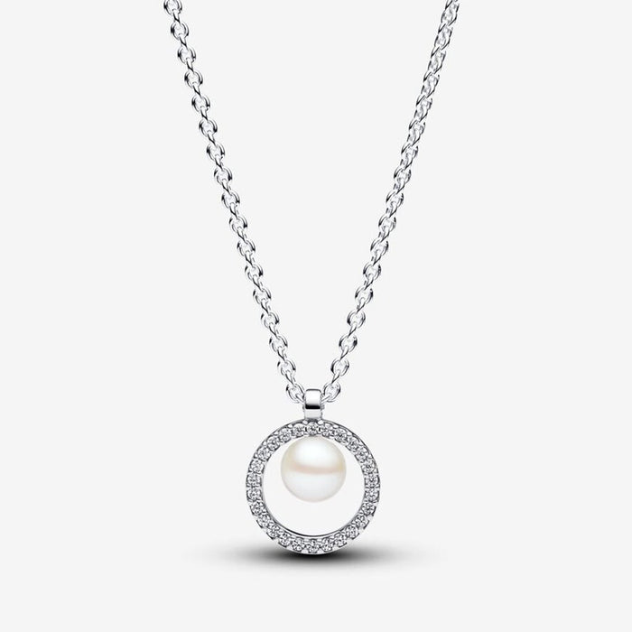 PANDORA : Treated Freshwater Cultured Pearl & Pavé Collier Necklace - Sterling Silver - PANDORA : Treated Freshwater Cultured Pearl & Pavé Collier Necklace - Sterling Silver