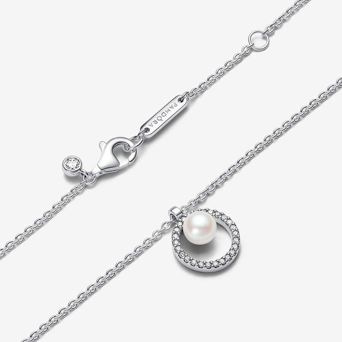 PANDORA : Treated Freshwater Cultured Pearl & Pavé Collier Necklace - Sterling Silver - PANDORA : Treated Freshwater Cultured Pearl & Pavé Collier Necklace - Sterling Silver