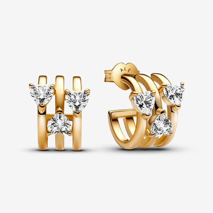 PANDORA : Triple Heart Hoop Earrings - Gold - PANDORA : Triple Heart Hoop Earrings - Gold