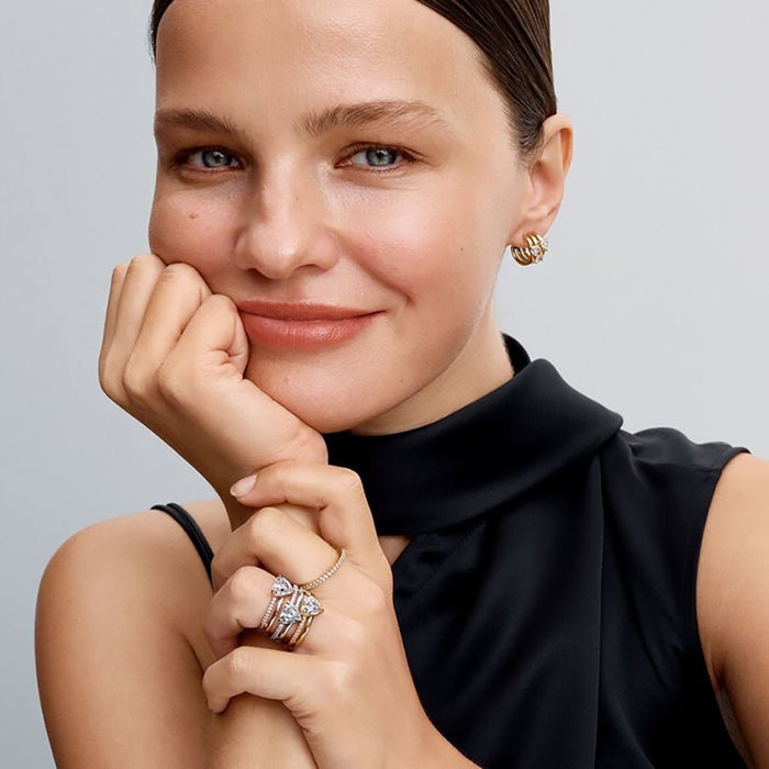 PANDORA : Triple Heart Hoop Earrings - Gold - PANDORA : Triple Heart Hoop Earrings - Gold