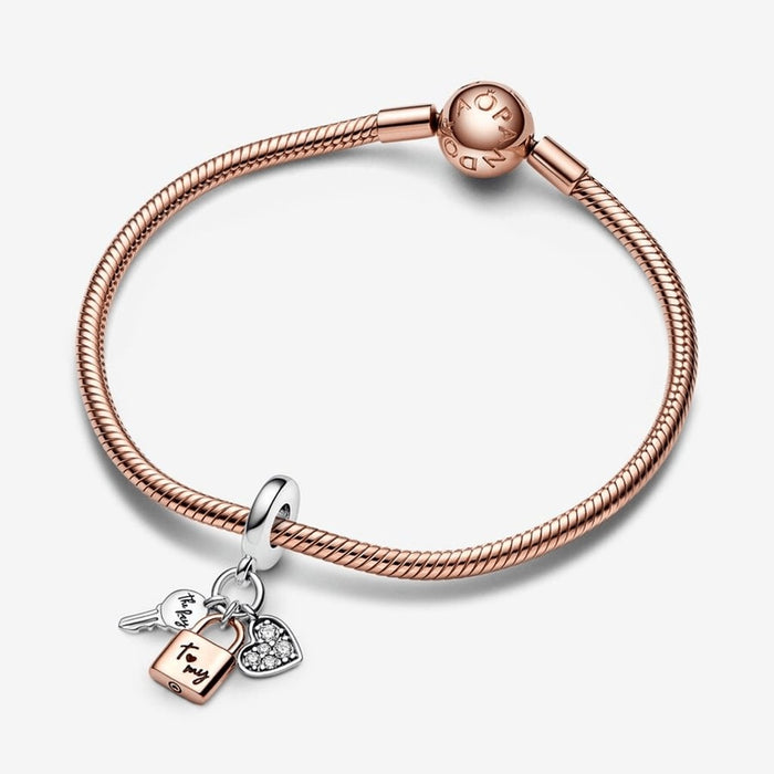 "PANDORA : Two-tone Key, Padlock & Heart Triple Dangle Charm -"