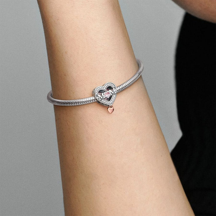 "PANDORA : Two-tone Openwork Mom & Heart Charm -"