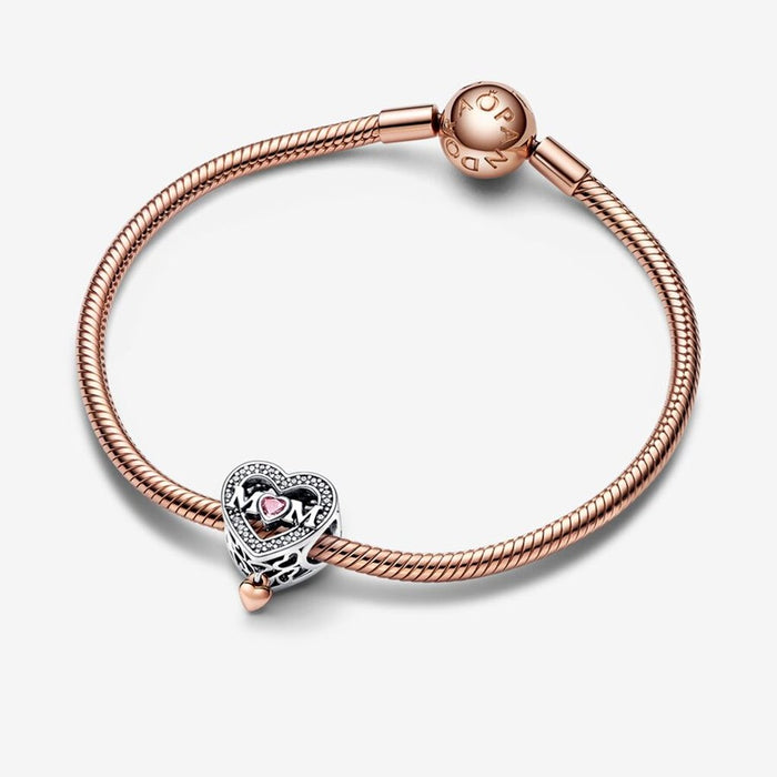 "PANDORA : Two-tone Openwork Mom & Heart Charm -"