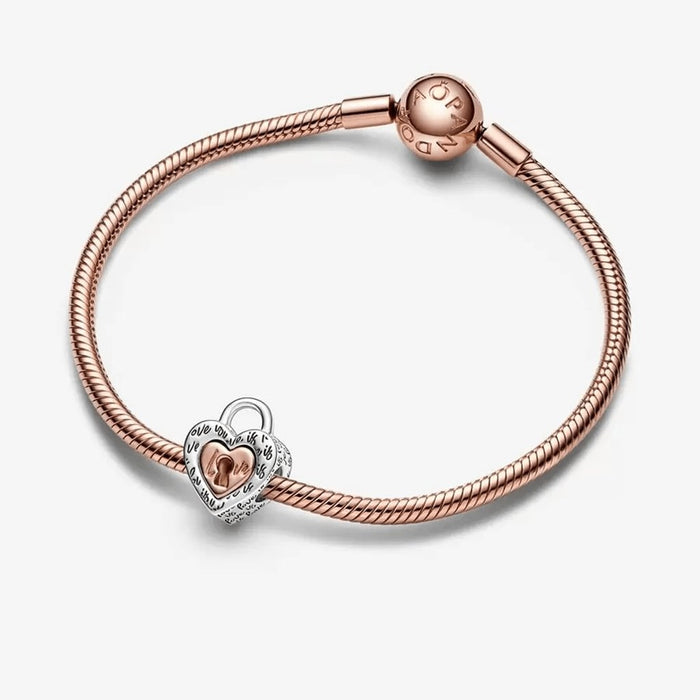 "PANDORA : Two-tone Padlock Splittable Heart Charm -"
