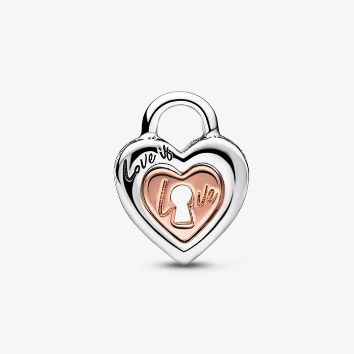 "PANDORA : Two-tone Padlock Splittable Heart Charm -"