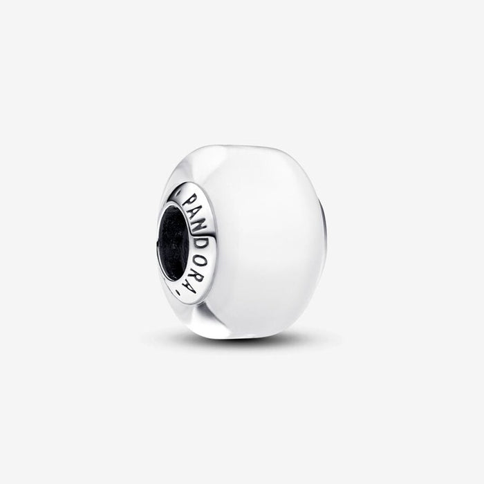 PANDORA : White Mini Murano Glass Charm in Sterling Silver - PANDORA : White Mini Murano Glass Charm in Sterling Silver