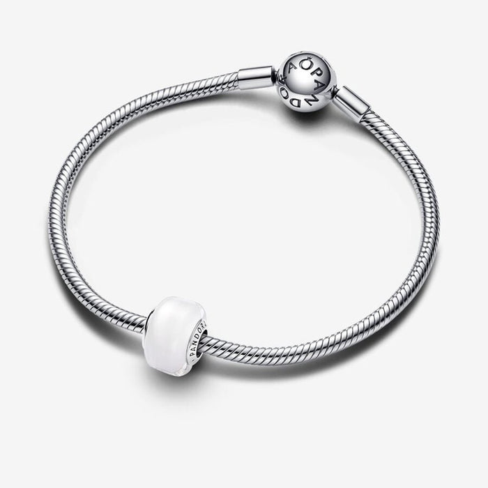 PANDORA : White Mini Murano Glass Charm in Sterling Silver - PANDORA : White Mini Murano Glass Charm in Sterling Silver
