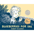 Book cover of 'Blueberries for Sal' by Robert McCloskey with a child illustration and decorative elements.