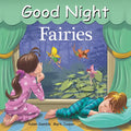 Children's book cover titled 'Good Night Fairies' with two children looking out a window at fairies.