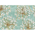 Pattern of white flowers with gold centers on a teal background