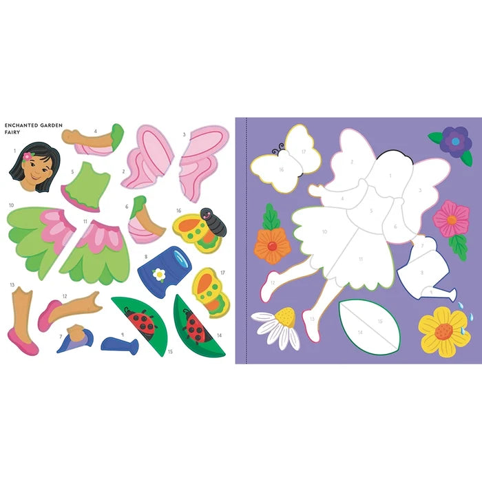 Set of fairy-themed cut-out accessories on a purple background