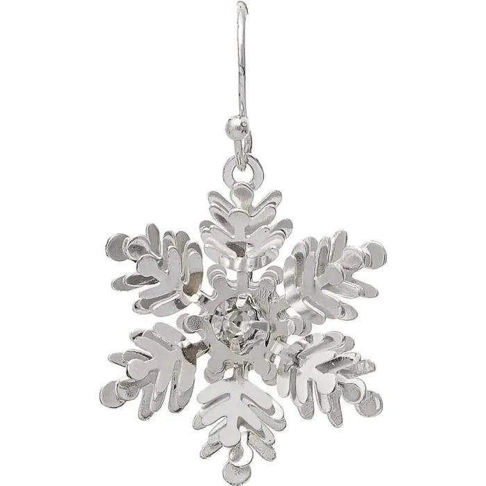 Rain : Silver Crystal Center Snowflake Earrings