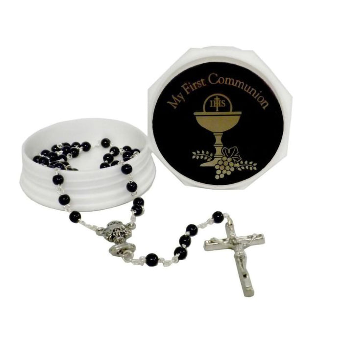 Roman : Boys Black Communion Rosary Beads