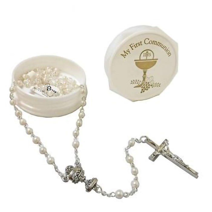 Roman :  Girls White Communion Rosary Beads