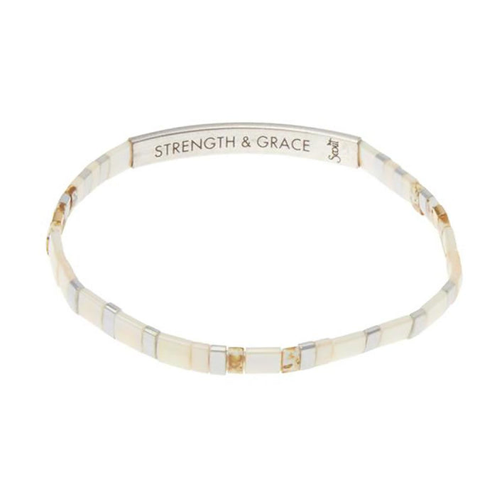 "Scout Curated Wears : Good Karma Miyuki Bracelet | Strength & Grace - Ivory/Silver -"