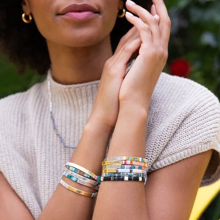 Scout Curated Wears : Good Karma Miyuki Bracelet "One Of A Kind" - Mist/Salmon/Silver