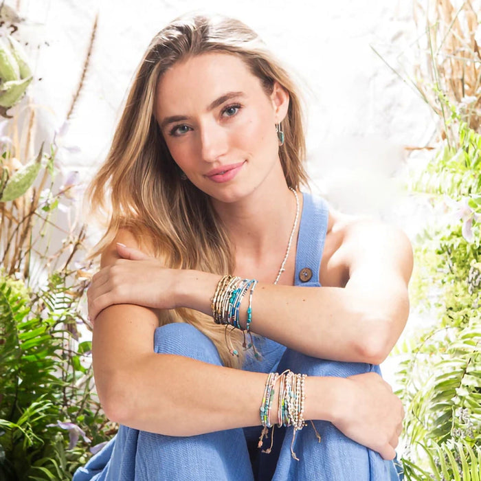 Scout Curated Wears : Mixed Media Bracelet - Sky/Turquoise/Silver