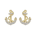 Ship anchor Gold with crystal accents  Shanore stud earrings on a white background