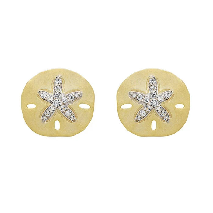 Shanore : 14kt Gold Vermeil White Sapphire Sand Dollar Earrings