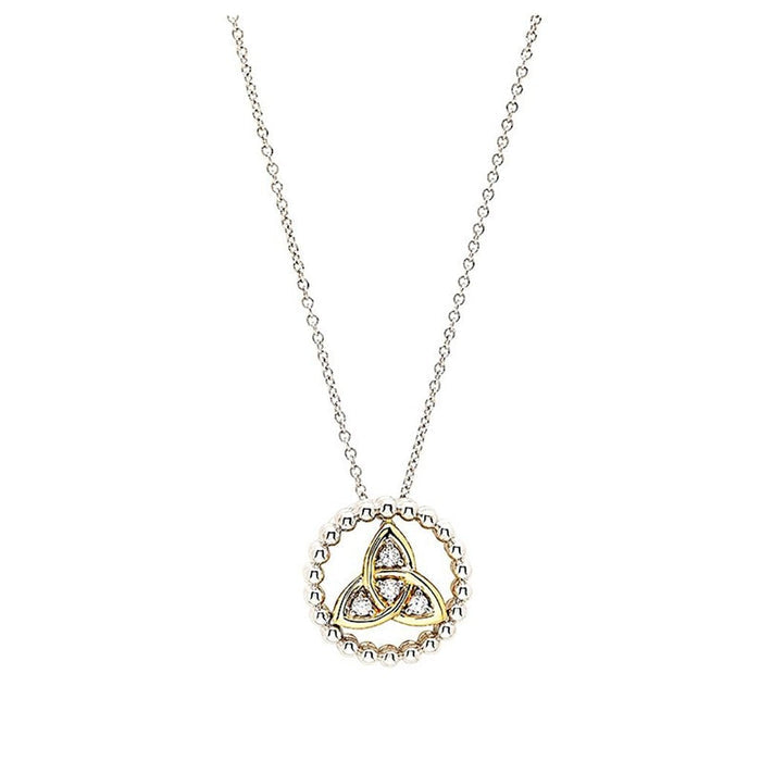 Shanore : Sterlin Silver CZ Trinity Knot Necklace with Gold Plate - Shanore : Sterlin Silver CZ Trinity Knot Necklace with Gold Plate