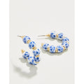 Spartinas 449-Beaded earrings-Hoop earrings-ceramic earrings-something bllue-blue flowers- jewelry-gifts for her