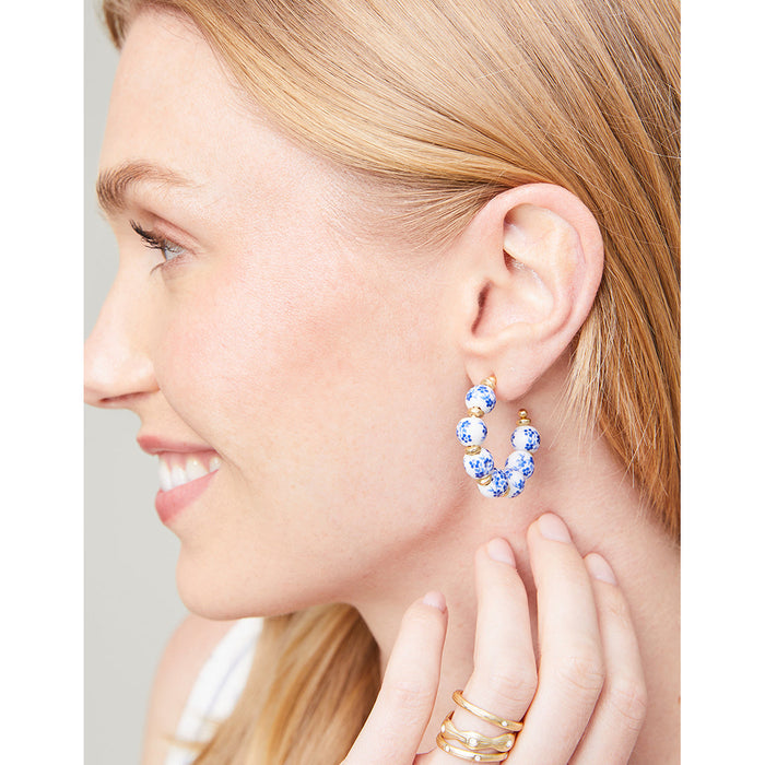 Spartinas 449-Beaded earrings-Hoop earrings-ceramic earrings-something bllue-blue flowers- jewelry-gifts for her