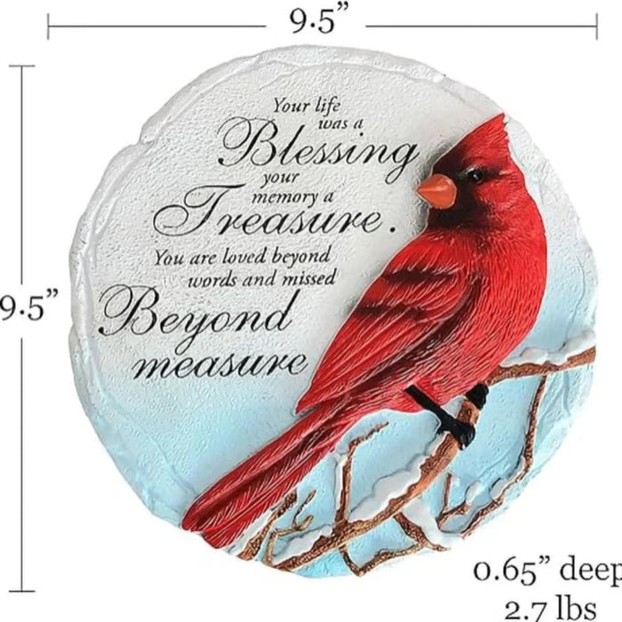The Spoontiques Cardinal Blessings Stepping Stone features a hand-painted cardinal design on durable resin.