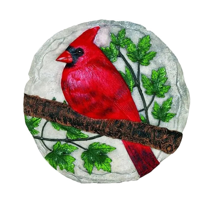 Decorative stone with a red cardinal bird on a branch