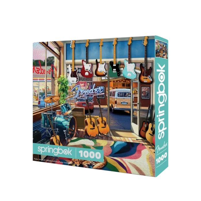 Springbok puzzle box featuring fender guitar shop.