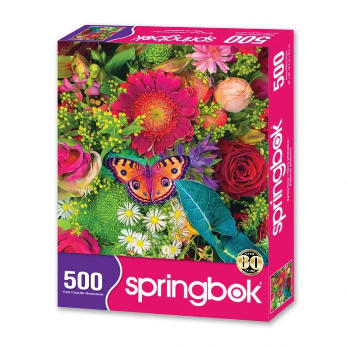 Springbook 500-piece puzzle box with colorful flowers and butterfly design