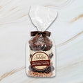 Sweet Jubilee Pretzel Stack Gift Bag with milk, dark, and white chocolate covered pretzel twists tied with brown satin ribbon.