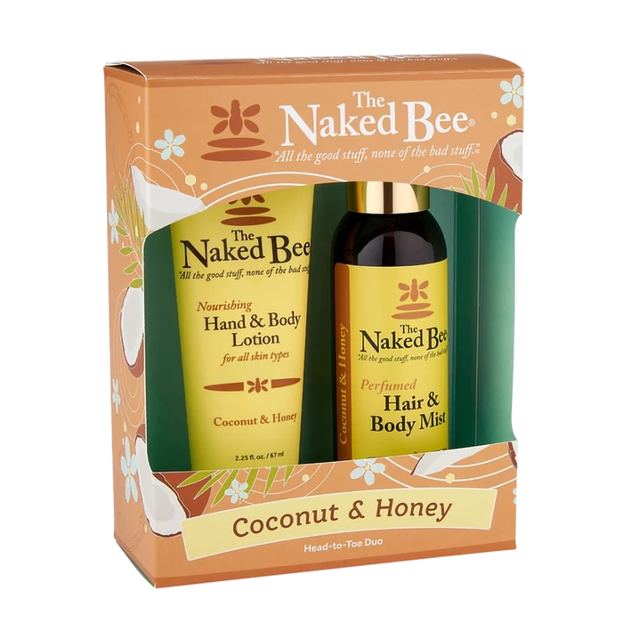 The Naked Bee Coconut & Honey Head-to-Toe Duo Gift Set with hand and body lotion and hair and body mist