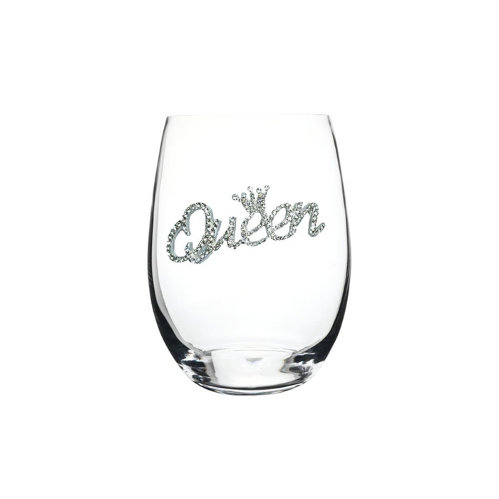 Stemless wine cup - glass - Stemless wine glass- Bejeweled- Queen- glassware - Girls night in