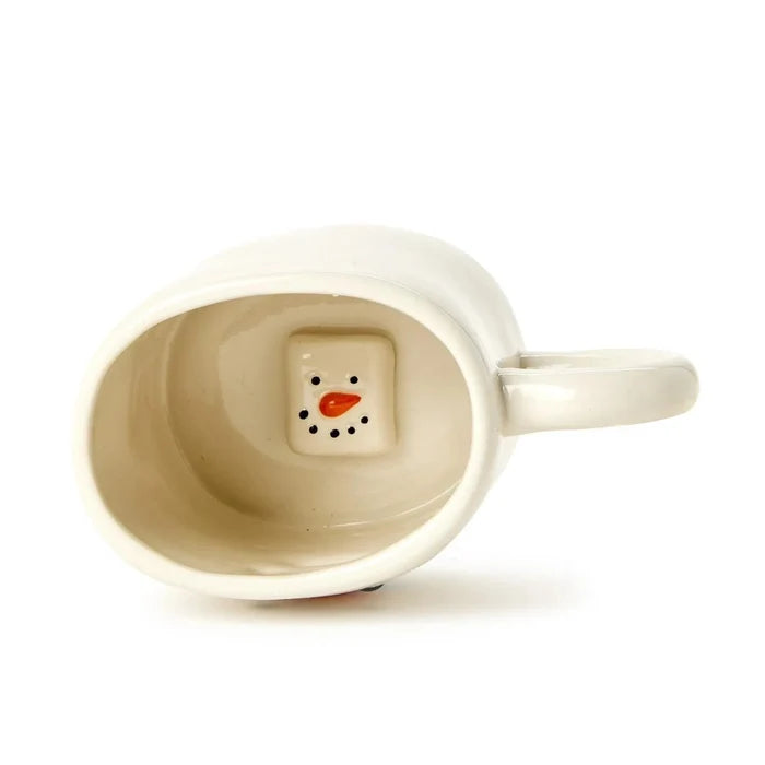 White ceramic mug with a small square window in the side, showing a red heart inside.