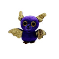Purple plush toy with gold wings on a white background