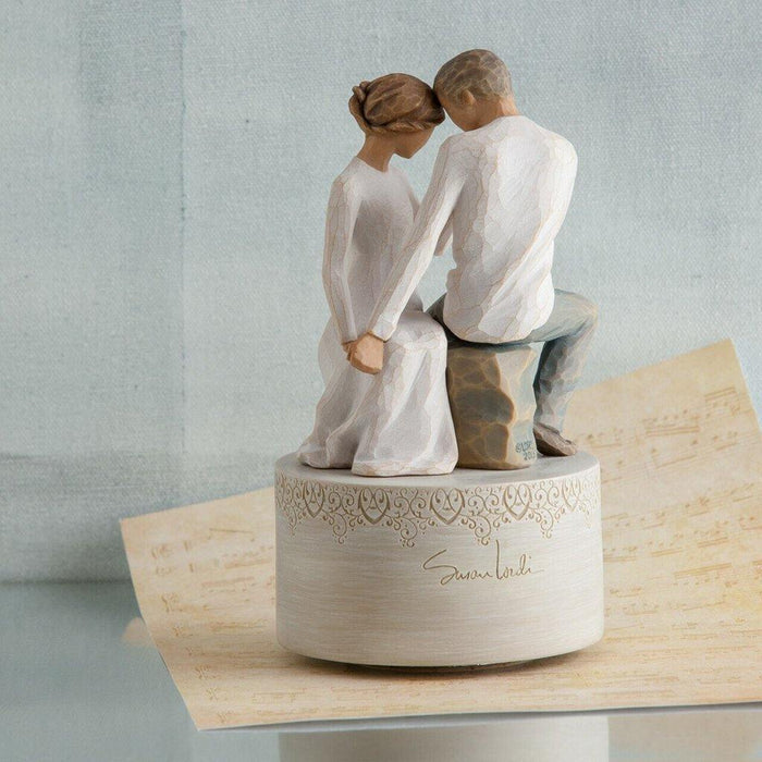 "Willow Tree Around You Musical Figurine – Romantic couple sculpture on rotating base, plays Clair de Lune, hand-painted resin anniversary gift"