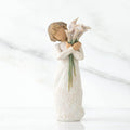 "Willow Tree Beautiful Wishes Figurine – Hand-painted resin sculpture of woman holding white calla lilies, symbolizing hope, love, and healing"