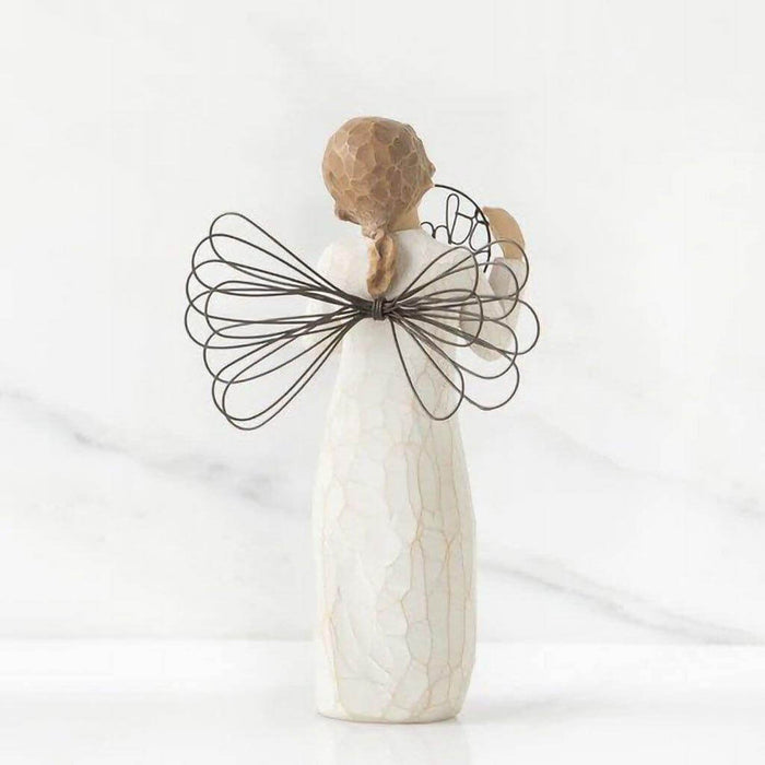 "Willow Tree Just for You Figurine – Hand-painted angel holding wire thank you sign, resin sculpture expressing gratitude and appreciation"